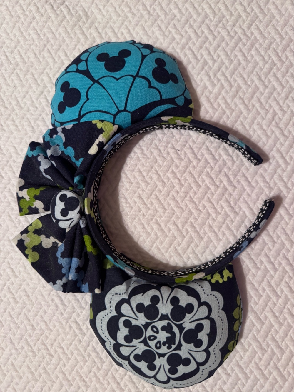 Turquoise and Navy Floral Bow Headband